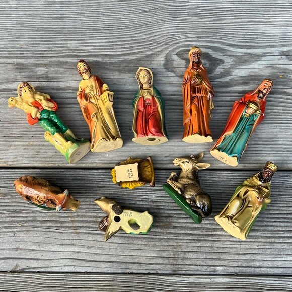 Vtg 1970s Sears - Japan Made - 10 Pc - Nativity Colorful 5" Figurines - Picture 10 of 10